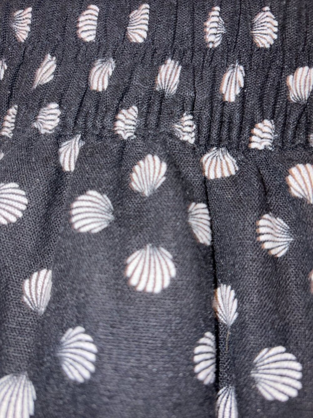 Ava & Viv 2X Linen Blend Swing Shorts Smocked Waist Black White Seashell Design - Picture 2 of 9